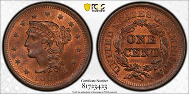 1851 1C Newcomb 2 MS65+ RB
