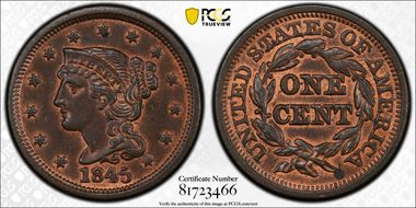 1845 1C Newcomb 11 MS63RB