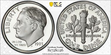 1993-S 10C Silver PR70DCAM