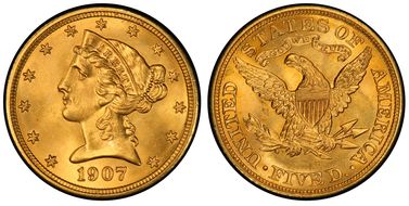 1907 $5 MS66