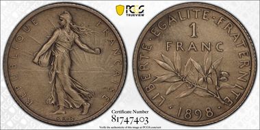 1898 1 Fr Gad-467 Flan Mat F-217 PR65
