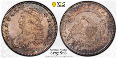 1820 50C O-106 Sq. 2, Lg Date, No Knob AU55