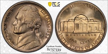 1938-D 5C Jefferson MS67FS