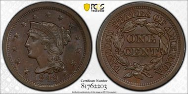 1849 1C Newcomb 7 MS63BN