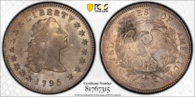 1795 $1 Flowing Hair, 3 Leaves AU58
