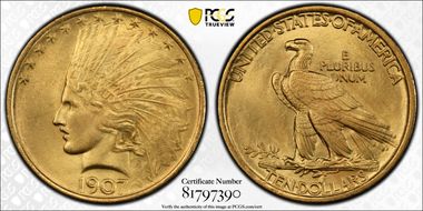 1907 $10 Indian MS67+