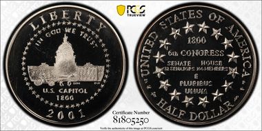 2001-P 50C Capitol Visitor PR68CAM