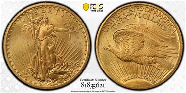1908 $20 Motto MS66