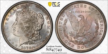 1878 8TF $1 VAM 4, Denticle Chip MS63