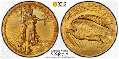 1907 $20 High Relief, Wire Edge MS66