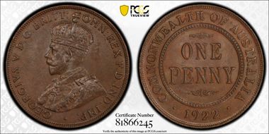 1922 (p) 1D Indian Obverse MS62BN