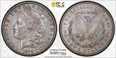 1878 7TF $1 VAM 166, Spiked P AU53