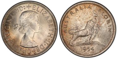 1954(m) Florin Royal Visit KM-55  Ag MS65