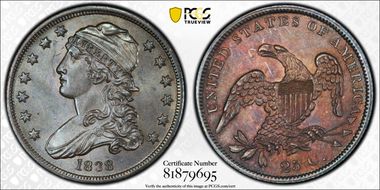 1838 25C Capped Bust MS64