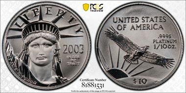 2003 $10 Statue of Liberty MS70