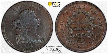 1805 1/2C No Stems MS64BN