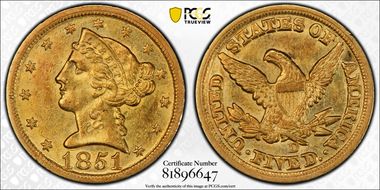 1851-D $5 MS61