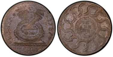 1787 Fugio 1C States United, 4 Cinq MS64BN