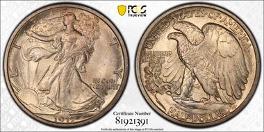 1917-S 50C Obverse MS65