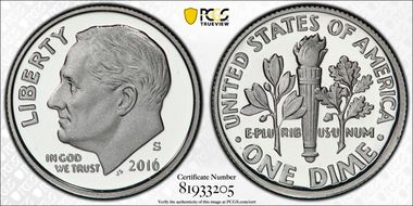 2016-S 10C Silver PR70DCAM