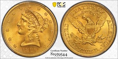 1899 $5 MS65+
