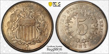 1866 5C Rays MS66