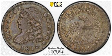 1814 10C JR-1, Small Date AU50