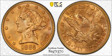1885 $5 MS64+