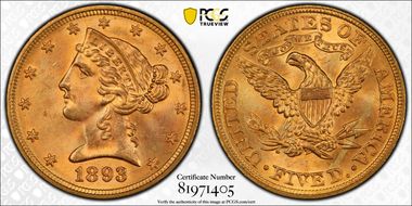 1893 $5 MS65