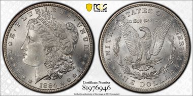1884 $1 VAM 2A, Partial E Rev MS64