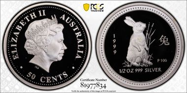 1999-P 50C Year of the Rabbit 1/2oz Ag PR69DCAM