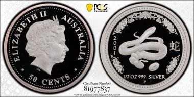 2001-P 50C Year of the Snake 1/2oz Ag PR70DCAM