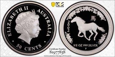 2002-P 50C Year of the Horse 1/2oz Ag PR70DCAM