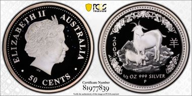 2003-P 50C Year of the Goat 1/2oz Ag PR70DCAM