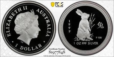 1999-P $1 Year of the Rabbit Ag PR70DCAM