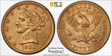 1900 $5 AU58