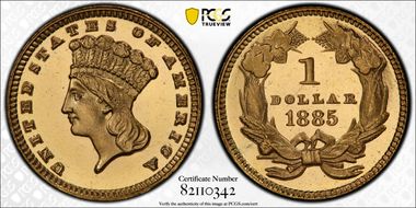 1885 G$1 PR67+ DCAM