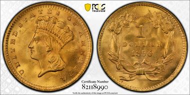 1856 G$1 Upright 5 MS66