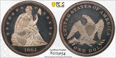 1864 $1 PR66CAM