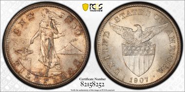 1907-S Peso AU58