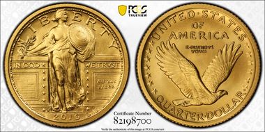 2016-W 25C 100th Anniversary Gold 100th Anniversary Label First Strike SP70