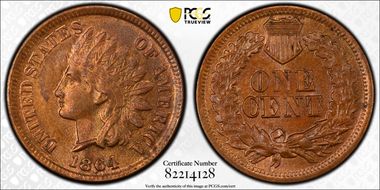 1864 1C L on Ribbon MS63RB