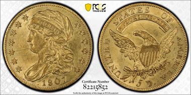 1807 $5 Capped Bust AU58