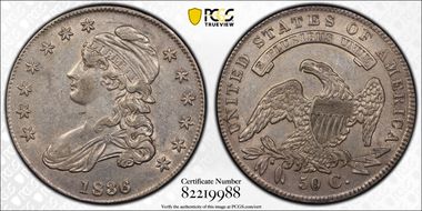 1836/1336 50C O-108a, Lettered Edge XF45