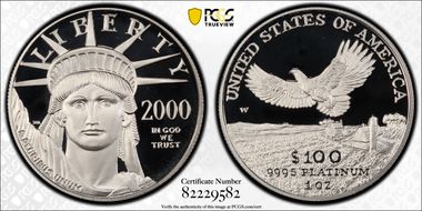 2000-W $100 Statue of Liberty PR69DCAM