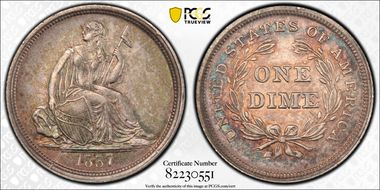 1837 10C Seated, Large Date AU55
