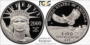 2000-W $100 Statue of Liberty PR69DCAM