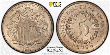 1866/1866 5C Repunched Date MS65