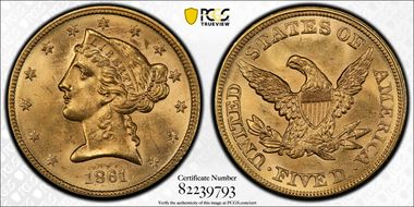 1861 $5 MS64+