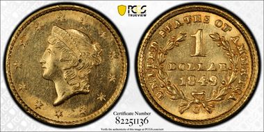 1849-C G$1 Closed Wreath MS63